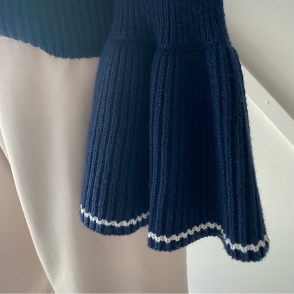 Self-Portrait Navy Blue Frill Cut-Out Shoulder Wool Sweater - S - Picture 9 of 13